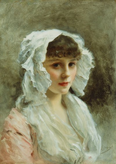 Portrait of a Lady in a White Bonnet by Gustave Jacquet