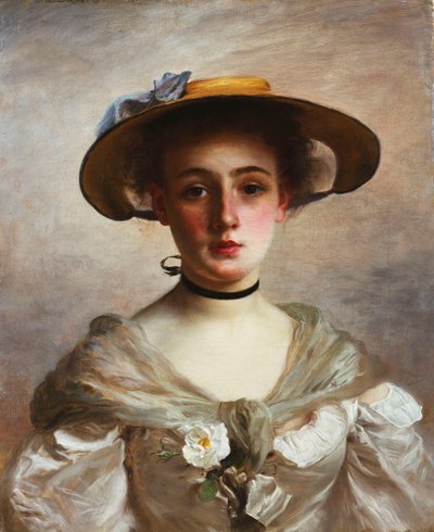 Portrait of a Young Girl in a Straw Hat by Gustave Jacquet