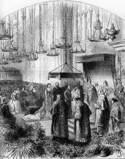 Marriage of Princess Stephanie of Belgium and Archduke Rodolphe of Austria in the Basilica of the Augustines in Vienna by Gustave Janet