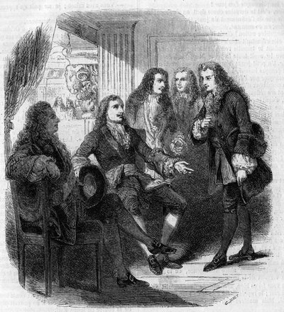 The encounter between the Russian tsar Peter the Great and Voltaire. Engraving by Gustave Janet by Gustave Janet
