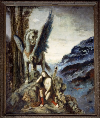 The Traveler Poet. A Meditating Thoughtful Traveler Near the Horse Wing Pegase. Painting by Gustave Moreau by Gustave Moreau