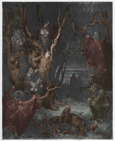 Inferno, Canto 13: The Harpies in the forest of suicides (illustration from The Divine Comedy) by Gustave after Dore