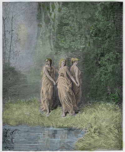 Purgatorio, Canto 29: Charity, Hope, and Faith (illustration from The Divine Comedy) by Gustave after Dore