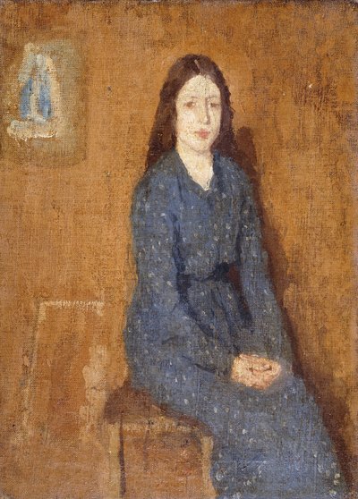 A sitting Girl wearing a Spotted Blue Dress by Gwen John