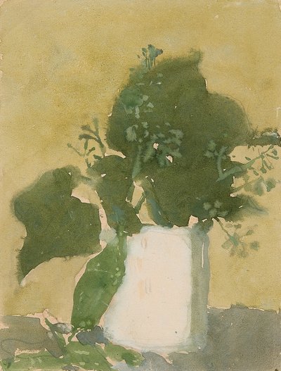 Green leaves in a white jug by Gwen John