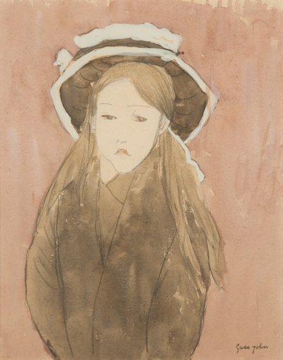 Little girl wearing large hat by Gwen John