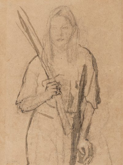 Standing Girl with wooden post in her hand by Gwen John