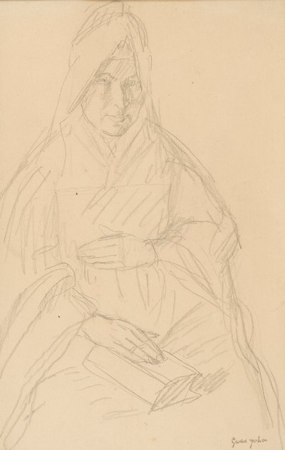 Study for Mere Poussepin seated at a table by Gwen John