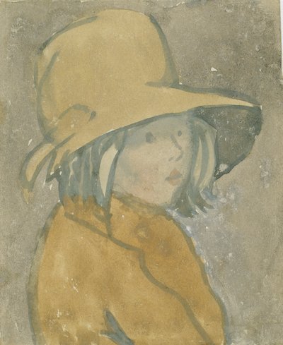 Young girl in brown hat and coat by Gwen John