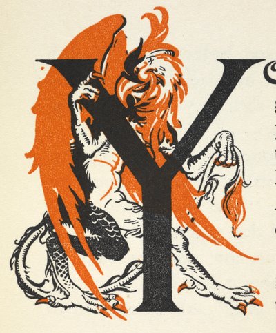Illuminated Letter Y Illustrated with the Gryphon by Gwynedd M. Hudson