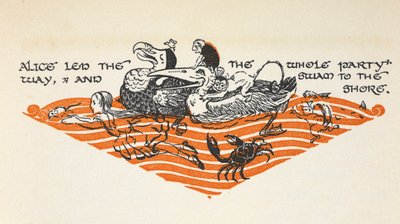 Illustration of Alice and the Animals Swimming Along from 