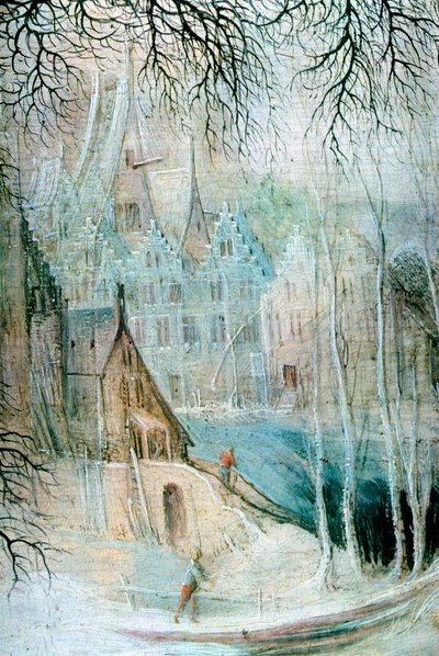 A Winter Landscape with a Woodcutter (detail), c. 1606-1656 by Gysbrecht Leytens