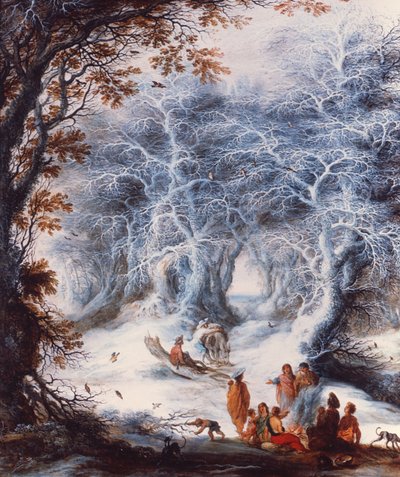 Winter Landscape with a Gypsy Encampment by Gysbrecht Lytens or Leytens
