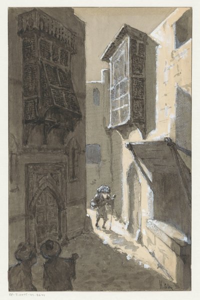 Man with Luggage in a Street by H.C. Louwerse (signed by artist)