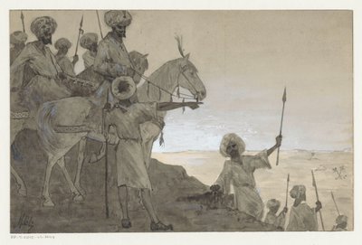 Warriors on Horseback in a Desert Landscape by H.C. Louwerse (signed by artist)