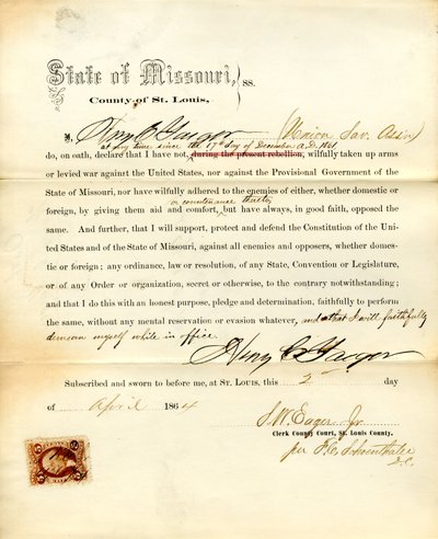 Loyalty oath of Henry C. Yaeger of Missouri, County of St. Louis by H.C. Yaeger