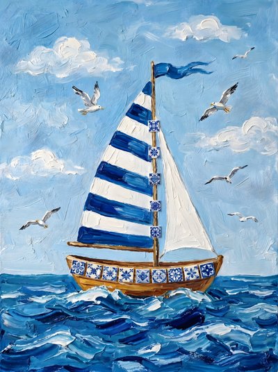 Striped Sailboat Blue Ocean by HUGO