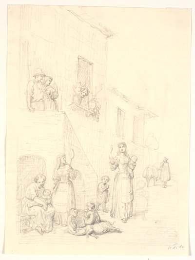 Women and Children Outside an Italian House by H.W. Bissen