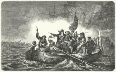 Army of Frederick William, Elector of Brandenburg, landing on the Swedish island of Ruegen by H. (after) Kretzschmer
