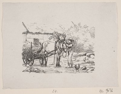 A Boy Decorates a Horse Harness with Green Branches by H. C. Henneberg