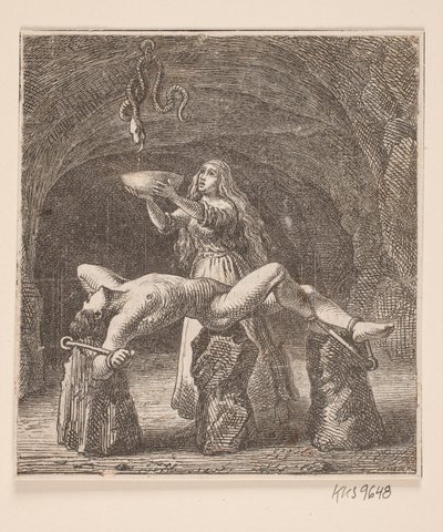 Sigyn Holding the Bowl Between the Snake and Loki by H. C. Henneberg