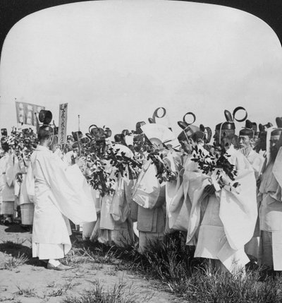 Shinto priests in a funeral procession for Hitachi Maru victims, Tokyo, Japan by H. C. White