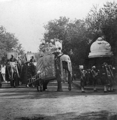 A Punjabi Princess in an Elephant Procession, Delhi, India by H. Hands and Son