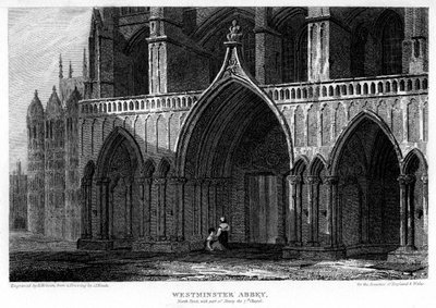 North porch with part of the Henry VII Chapel, Westminster Abbey, London, 1815 by H. Hobson