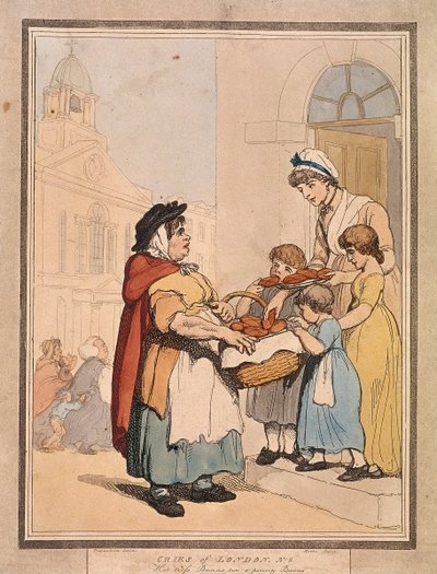 Hot Cross Bunns Two a Penny Bunns, Plate VIII of Cries of London by H Merke