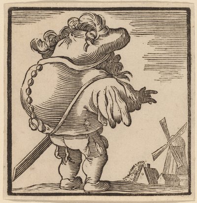 Hunchback Gazing at a Windmill by H. Numan after Jacques Callot
