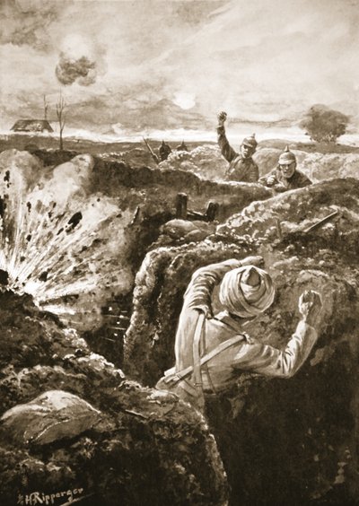 Lieutenant De Pass Bombing the Enemy After Entering One of Their Saps by H. Ripperger