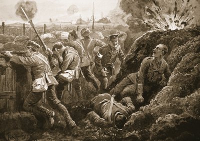 Second-Lieutenant Hallowes encouraging his men as he lay mortally wounded by H. Ripperger