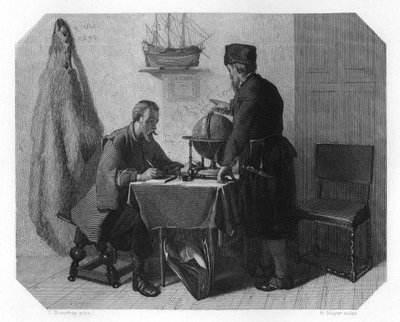 Willem Barents and Jacob van Heemskerk charting their route by H. Sluyter