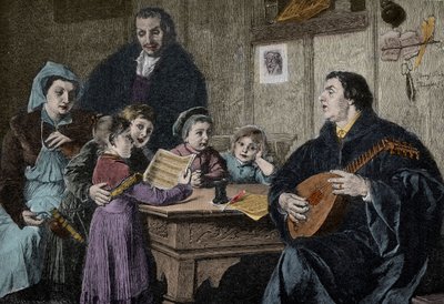 Martin Luther (1483-1546) in the midst of his family (engraving after H Stelzner) by H. Stelzner