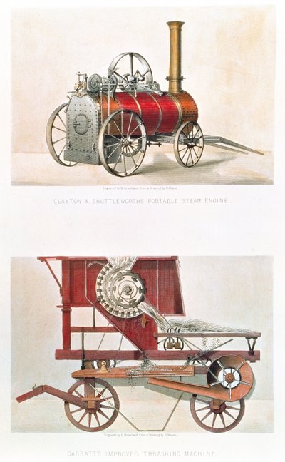 Clayton and Shuttleworths Portable Steam Engine and Garratts Improved Threshing Machine, engraved by G. Greatbach by H. after Mason