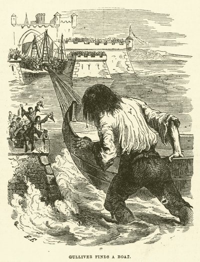 Gulliver finds a boat by after Hablot Knight Browne