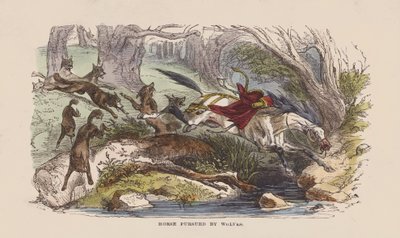 Horse pursued by wolves by after Hablot Knight Browne