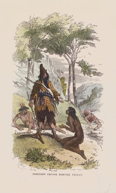 Robinson rescues Friday by after Hablot Knight Browne