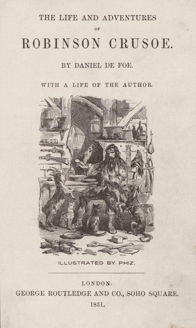Title-page for The Life and Adventures of Robinson Crusoe by after Hablot Knight Browne