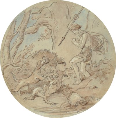 One of eighteen designs for a series of plates illustrating Venus and Adonis by Hablot Knight Browne