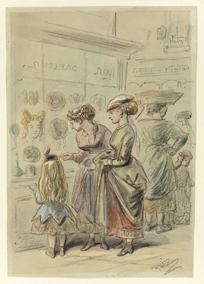 Two Ladies and Little Girl Before Hairdresser