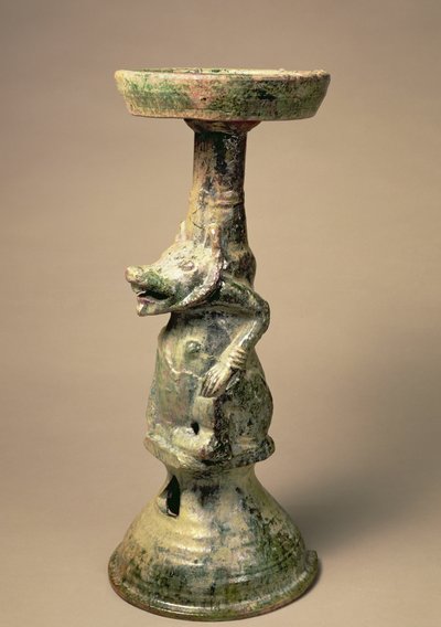 Early Chinese pottery lamp, tomb artefact, Han Dynasty, 25-220 AD by Han Dynasty Chinese School