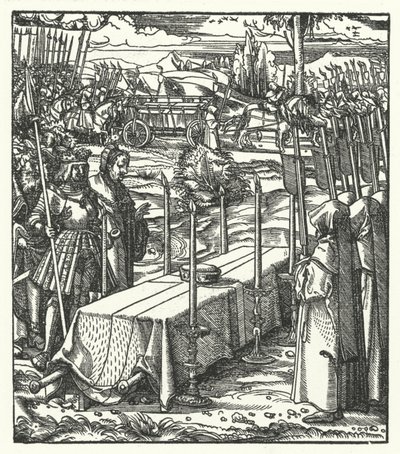 Archduke Maximilian of Austria beside the coffin of the assassinated Louis de Bourbon, Prince-Bishop of Liege by Hans (after) Burgkmair