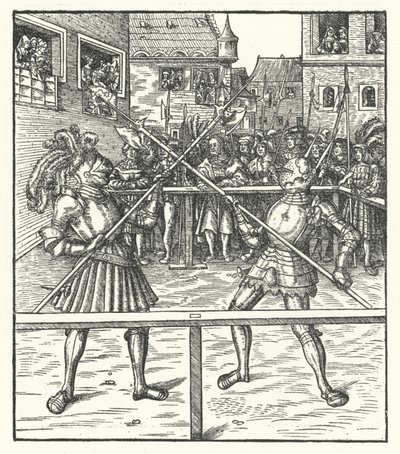 Archduke Maximilian of Austria fighting on foot using a halberd by Hans (after) Burgkmair