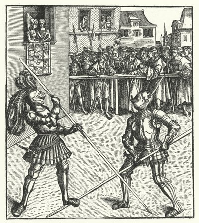 Archduke Maximilian of Austria Fighting on Foot Using a Lance by Hans (after) Burgkmair