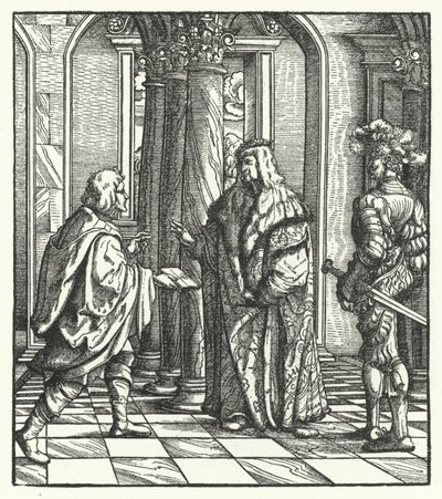 Archduke Maximilian of Austria receiving the agreement of Mary of Burgundy to his proposal of marriage by Hans (after) Burgkmair