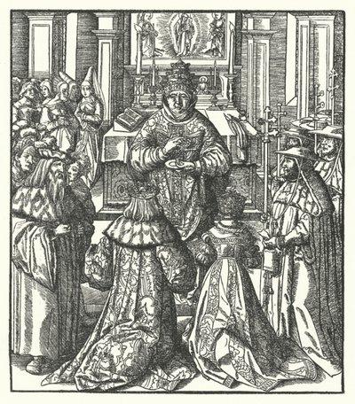 The Holy Roman Emperor Frederick III and the Empress Eleanor receiving Holy Communion from the Pope by Hans (after) Burgkmair