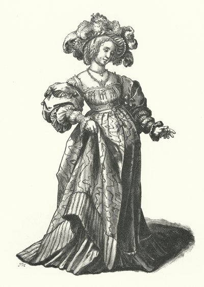 Costume of a Woman of Basel (engraving) by Hans (after) Holbein the Younger