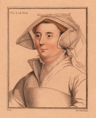 Elizabeth Jenkes, Lady Rich, wife to Sir Richard Rich (engraving) by Hans (after) Holbein the Younger