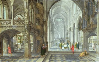 The Interior of a Gothic Church with the Circumcision of Christ taking place in the Main Aisle (c.1600) by Hans (after) Vredeman de Vries